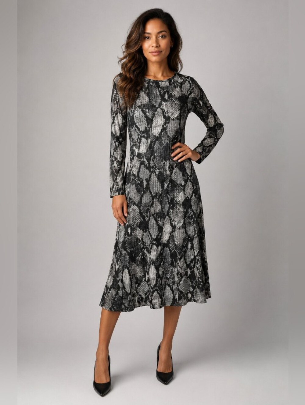 Est. 1946 Charcoal, Gray & White Snake Skin Print Dress - Size: M